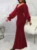 Sıradan Elbiseler Kadın Klas Denizkızı Maxi Partisi Elbise Seksi V Boyun Uzun Fener Sleeve Bodycon Vintage Resmi Durum Kadın Robes Sonbahar