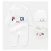 Rompers 3 Pcs Set Hat Bib Jumpsuit Kids Designer Girls Boys Brand Letter Newborn Baby Clothes Toddler Drop Delivery Maternity Clothing Dhobl