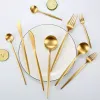 Gold Flatware Wedding Codernary Gold Cutlery Knife Fork Fork Spoon Rostfritt stål Tabeller Silver Partihandel