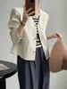 Abiti da donna Blazer corto in tweed bianco Giacca corta elegante con scollo a V primaverile