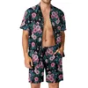 Tute da uomo Set da uomo floreale rosa Set da fiore glitter oro Pantaloncini casual Camicia da spiaggia vintage estiva Set Abito oversize con grafica a maniche corte