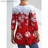 Camiseta feminina natal floral manga longa camiseta para mulheres soltas tamanho grande topos roupas casuais festa streetwear blusas t-shirts ropa mujer t231027