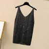 Camisetas sin mangas para mujer, camisola holgada básica Sexy de punto con diamantes brillantes, camiseta sin mangas con tirantes para mujer, camisola informal de alta elasticidad 2023