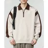 Herrtröjor mode polo långärmad hoodie med lapel sport lös vintage pullover topp