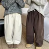 Calças de inverno crianças calças cor sólida quente veludo calças retas meninos meninas forro de lã engrossar calças casuais 231026