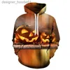 Heren Hoodies Sweatshirts Nieuwe Halloween Evil Pompoen Hoofd 3D Print Hoodie Mannen en Vrouwen Mode Casual Capuchon Harajuku Straat tops L231027