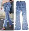 Women's Jeans Washed Denim Bell Pants For Women Street Fashion Personality Star Pattern Printed Blue Spring Autumn 2023