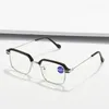 Sunglasses Men Anti Blue Presbyopic Glasses Black Silver Metal Frame Fatigue Reading Comfortable Elderly Eyewear Gafas