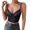 Tanks de femmes Couleur noire transparent sexy à col en V Splicing Sling Inner Wear Low Cutt Short Cropped Top Ropa Para Mujer Womens Tops