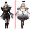 Tema traje branco preto diabo caído anjo feminino sexy roupas de festa de halloween trajes adultos fantasia vestido cabeça usar asa