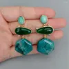 Dangle Earrings KKGEM Blue Apatite Green Amazonite 28x30mm Hexagon Shape Agate Stud Gemstone