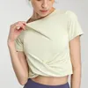 LU-004 Avec Logo Tenues de Yoga T-Shirt à manches courtes Tissu à séchage rapide Haut respirant pour femme Short Nombril Show Running Sports Yoga Tops