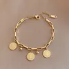 Bracelets de charme Meyrroyu en acier inoxydable en couches doré pendentif bracelet pour femmes rétro punk gothique portrait pièce croix perle bijoux 231027