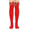 Kvinnor Socks Bow Christmas Sexy Lår Highs Halloween Stockings Holiday Funny Kne Fashion Striped