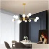 Lampadari Lampadari Ramo di un albero nordico Lampadario a soffitto a led Paralume a sfera in vetro Oro nero per camera da letto Soggiorno Lampada a sospensione Ligh Dhtlv