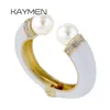 Bangle KAYMEN Fashion Women 9 Colors Double Imitation Pearls and Rhinestones Enamels Bracelet Statement Bangle BR-03155 wholesale 231027