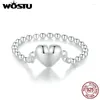 クラスターリングWostu Real 925 Sterling Silver Heart Shape Link Band Ring for Women Bead Chain Punk Jewelry Party Gift Ctr488