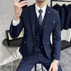 Men's Suits 2023 Business Casual Suit Blue Groom Man Three-piece Wedding Banquet Men Costume For Mens Clothes