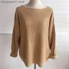 Kvinnors tröjor Summer till Autumn Women Solid Boat Neck Drop Shoulder Casual Knit Pull Sweater Femme Long Sleeve Y2K Mesh Pullovers Toppkläder T231027