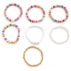 Bracelets à maillons 7 pièces Boho coloré polymère argile étoile coeur pour femmes perles élastiques réglables chaîne couple amis main bijoux Y2K