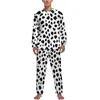 Vêtements de nuit pour hommes Pyjamas imprimés dalmates Automne 2 pièces Bleu et blanc Kawaii Pyjama Ensembles Homme Manches longues Casual Graphique