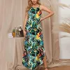 Casual Dresses Womens Summer Sexig Split Dress Tropical Floral Print Side Slit Open Back Sleuntveless Maxi Beach sundress Vestido Feminino