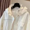 Trench da donna Giacca verde da donna Cappotto coreano con cappuccio primaverile Allentato Casual Coulisse in vita Basic Bianco Blu Giacca a vento Capispalla femminile