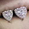 Luxury Jewelry Girl Pear Cut White Topaz CZ Diamond Simple Fine Party Women Wedding Heart Stud Earring Gift