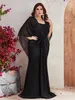 New Large Evening Dress Sequin Chiffon Shawl Dress Long Black Dress Dubai Arab FSSW3086