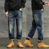 Herr jeans hiphop för män harem byxor denim byxor sträcker mörkblå lös baggy 2023 kpop kläder tjocka