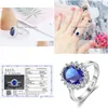 Z certyfikatem Princess Cut 3.2ct Created Blue Sapphire Pierścień Oryginalny 925 Sier Charms Zaangażowanie pierścionki biżuterii do upuszczenia dhgarden othgn