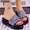 Slippers WTEMPO Summer Women Flip-Flops Big Diamond Lady Slippers Flash Drilling Colored Crystal Beach Shoes Flat Female Footwear 231027