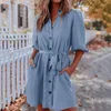 Abiti casual Abito longuette estivo Donna Solid Expansion Cotton Denim Loose Trendy Hakama Mini Halter da donna a vita media