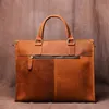 Laptoptassen ZRCX Vintage Man Handtas Aktetas Heren Schouder Crazy Horse Echt Leer Bruin Zakelijk Mode 16 Inch Tas 231027