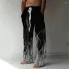 Men's Pants Art Painting 3D Fire Casual Lose Trousers Baggy Pant Pockets Drawstring Elastic Waist Texture Yoga Comfort Soft