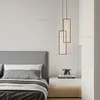 Creative Geometric Frame Pendant Lamp Copper Rectangle LED Suspension Light Hotel Cafe Bar Silica Gel Hanging Ceiling Chandelier