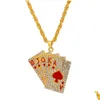 Pendant Necklaces Hip Hop Jewelry Women Men Statement Enamel Playing Cards Pendants Hiphop Fashion Gold Sier Color Necklace Drop Deliv Dhl0I