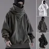 Sweat à capuche pour hommes, couleur unie, manches longues, surdimensionné, Hip Hop, chaud, col haut, vêtements d'hiver de rue, automne 2023