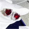 Anneaux de mariage pour femmes Sier couleur bague de fiançailles coeur rouge zircon cubique élégant luxe Bijoux Drop Drop livraison Dhgarden Otiy2