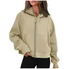 Kvinnorjackor Kvinnor täcka Y2K Zip Up Croped Hoodie Topps Casual Loose Drawstring Solid Color Sweatshirt Sporty Jacket Ropa de Mujer