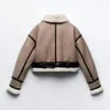 Women's Down Parkas 2024 Autumn Winter Women Y2K Faux Fur Coat Patchwork Short Jacka Woman Bomber Long Sleeve Zip Up Fleece Croped 231027