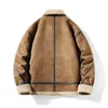 Herrjackor vintage fleece mocka jacka överdimensionerad fast färg kappa varm manlig utkläder vinter parkor kläder