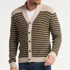 Jaquetas masculinas com decote em v fino suéter jaqueta outono/inverno listrado jacquard masculino manga comprida casacos