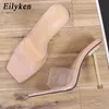 Slippare Eilyeken Summer Women Slippers Outdoor Clear PVC Transparent Jelly Sandals Fashion Open Toe Thin High Heels Party Ladies Shoes 231027