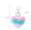 Fashion Splicing Heart Ball Pom Pom Keychain Fluffy Faux Rabbit Fur Pompom KeyChain Women Bag Charms Trinket Christmas Keyring DB482