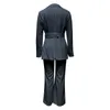 Women's Two Piece Pants Autumn Winter Casual Simple Long Sleeve Suit Button V-Neck Belt Coat And Straight Fashion All-Match Clothing