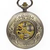 Pocket Watches 10st/Lot Bronze Dragon Roman Hollow Case Mekanisk med kedja unisex fob titta på grossist