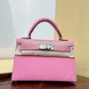 10a toppkvalitetsdesigner kvinna handväska 19 cm mini epsom lyxiga rosa väska mode mini crossbody väska full handgjorda anpassningsbara väskor axel läderband med låda med låda
