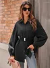 Kvinnors blusar Autumn Winter Shirt Topps Women V-Neck Fashion Ruffle Pleated Ladies Casual Loose Long Sleeve Woman Coats 2023