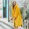 Cappotto lungo con cappuccio in finta pelliccia europea e americana da donna, invernale, casual, spesso, caldo